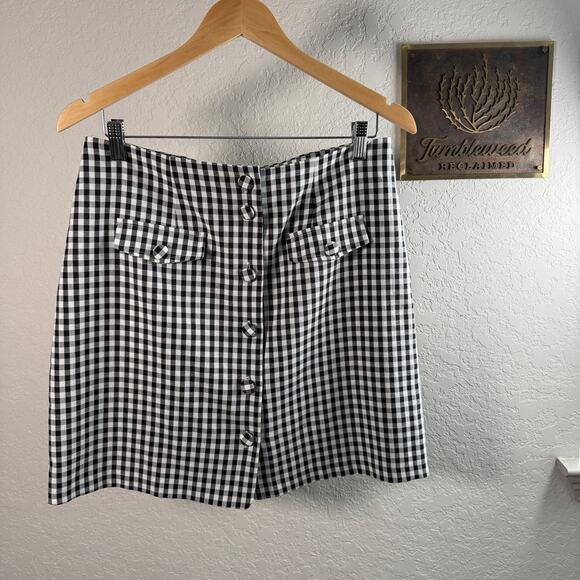 Women's Laundry by Shelli Segal Black and White GIngham Mini Skirt Size Medium - Picture 3 of 8